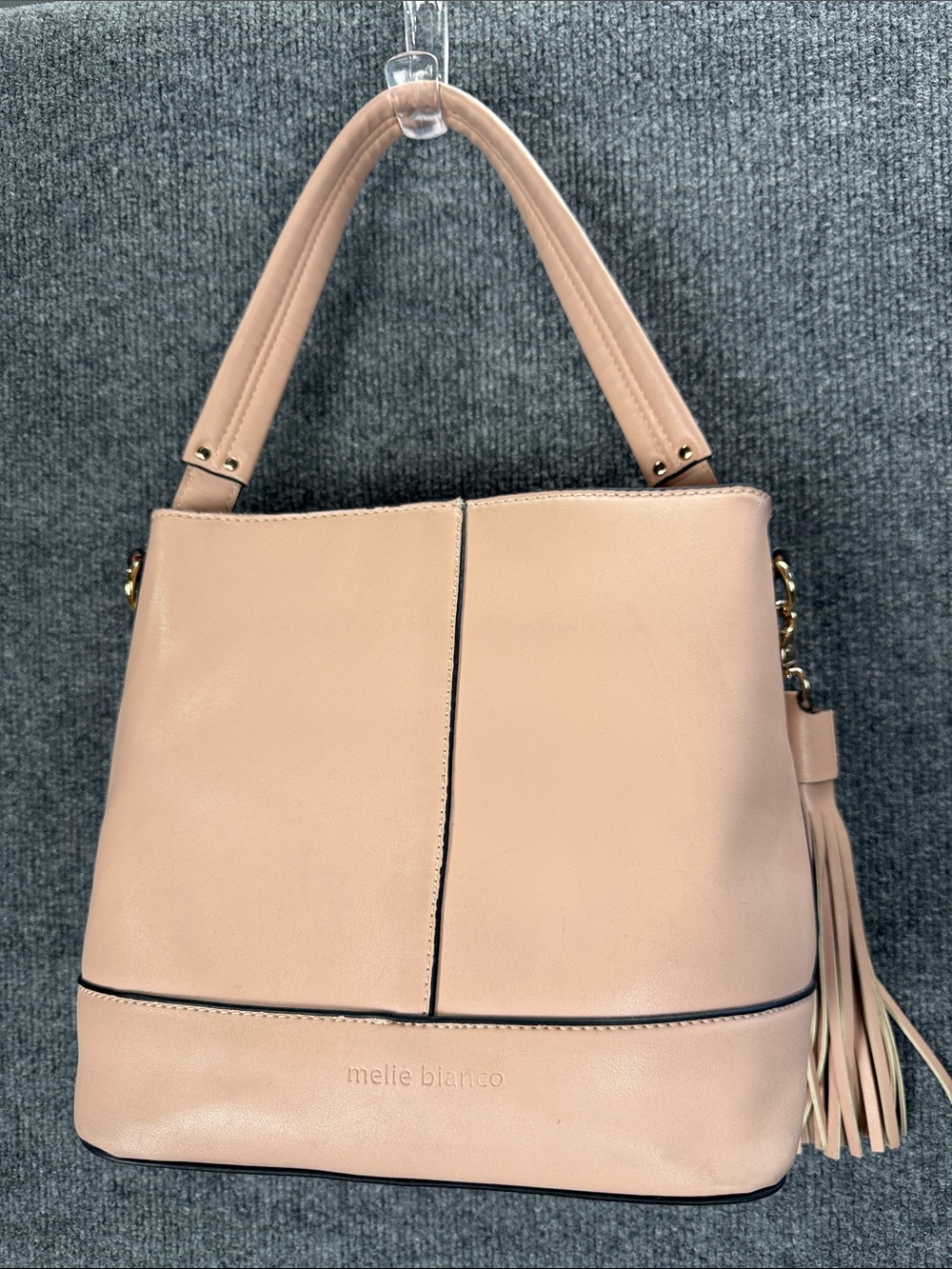 Melie Bianco Blush Pink Vegan Leather Bucket  Bag with Tassel